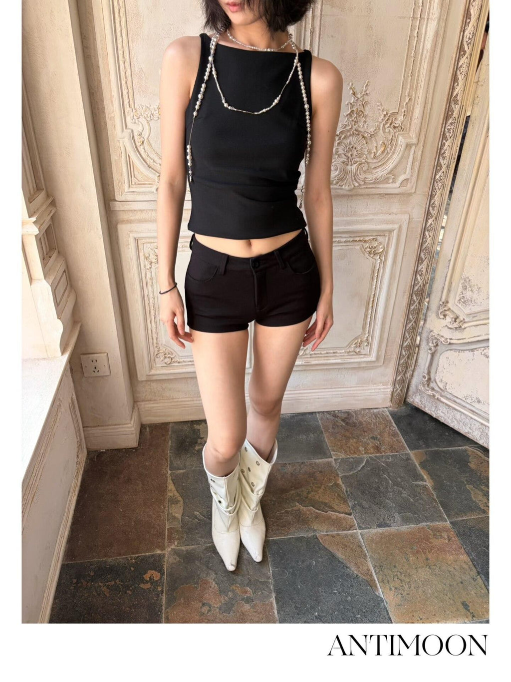 ANTIMOON Hip Enhancing Padded Leg Lengthening Slim Straight Women's Viscose Denim Shorts