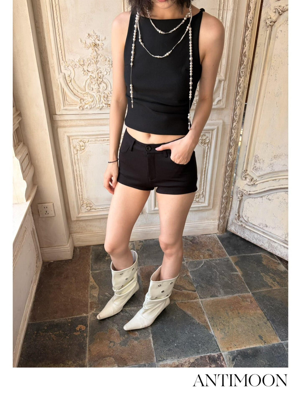 ANTIMOON Hip Enhancing Padded Leg Lengthening Slim Straight Women's Viscose Denim Shorts