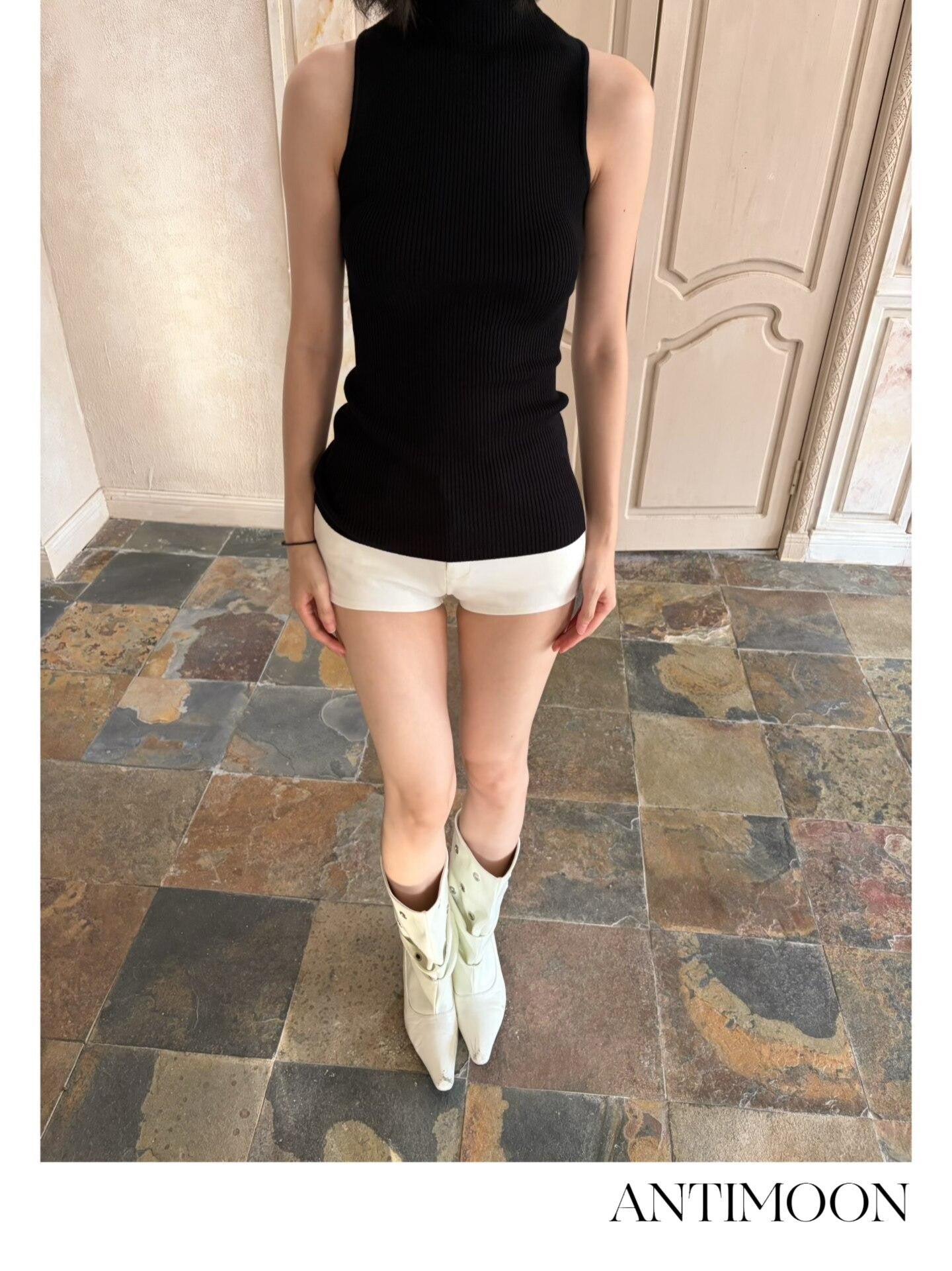 ANTIMOON Hip Enhancing Padded Leg Lengthening Slim Straight Women's Viscose Denim Shorts
