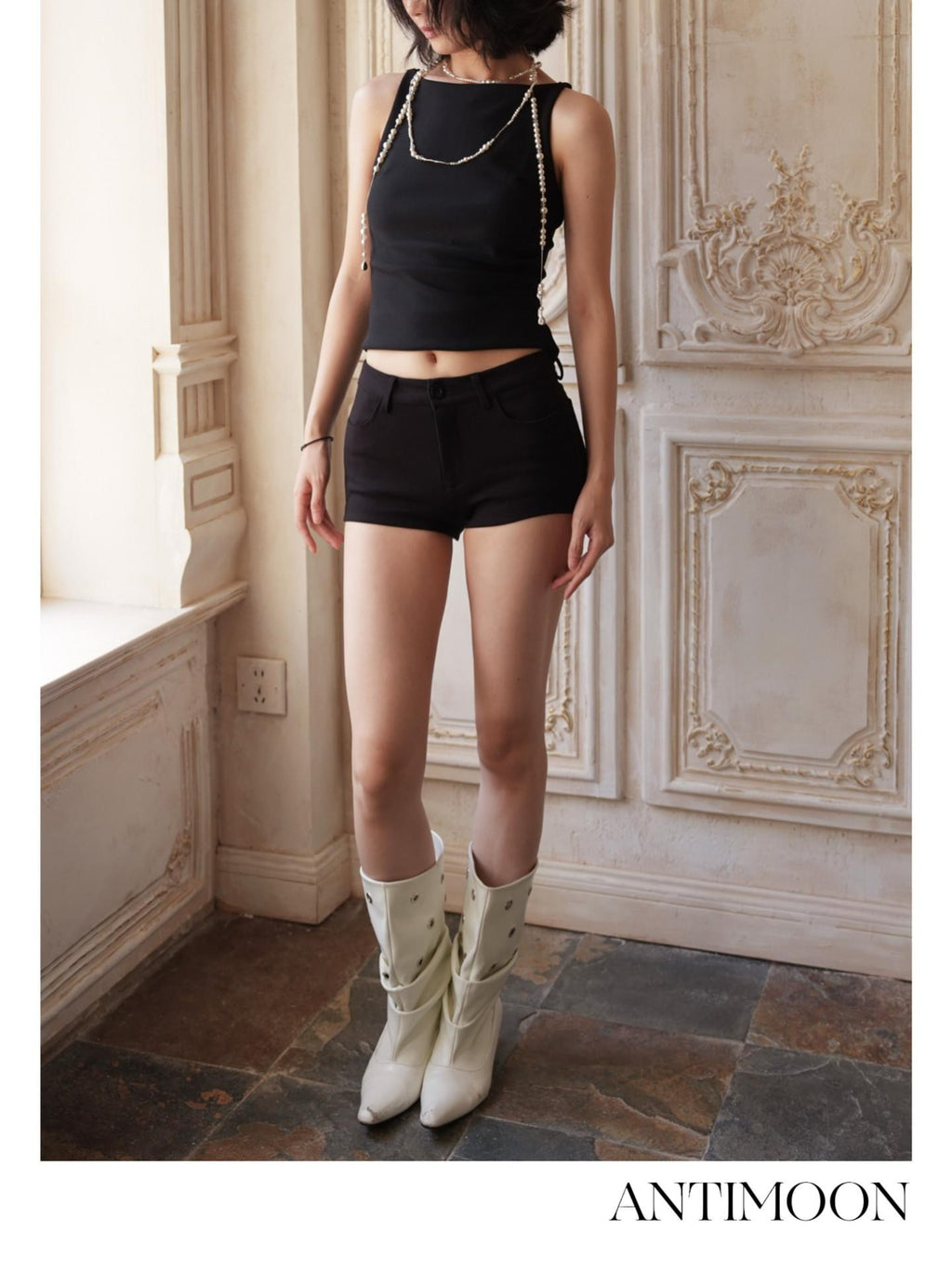 ANTIMOON Hip Enhancing Padded Leg Lengthening Slim Straight Women's Viscose Denim Shorts