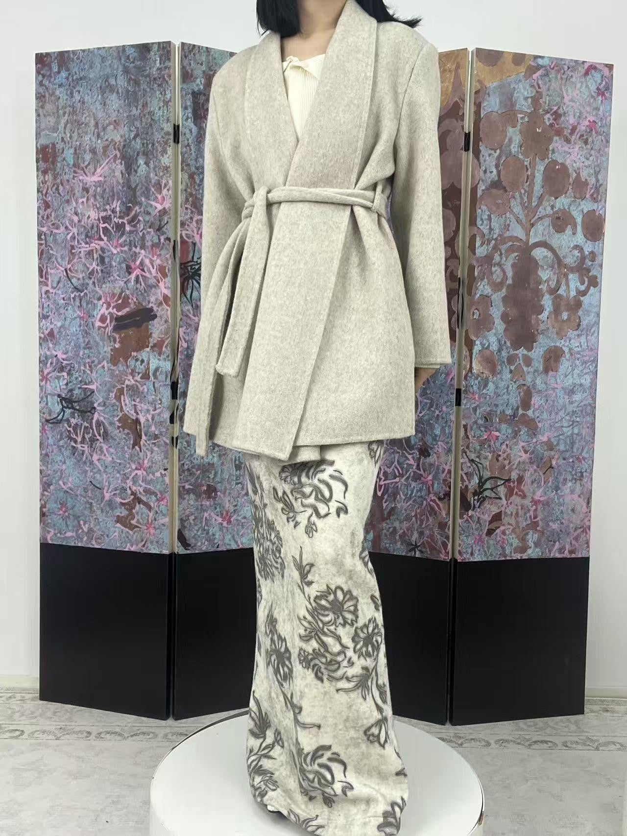 ANTIMOON Ink Wash Art Print Floral High Waist Straight Women's Polyester Midi Skirts