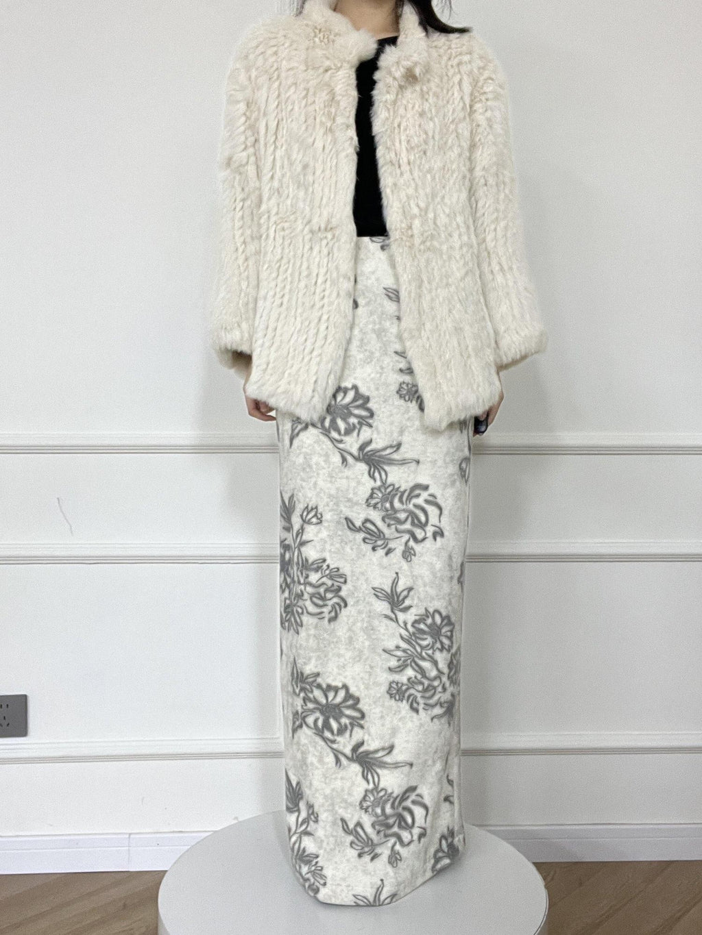 ANTIMOON Ink Wash Art Print Floral High Waist Straight Women's Polyester Midi Skirts