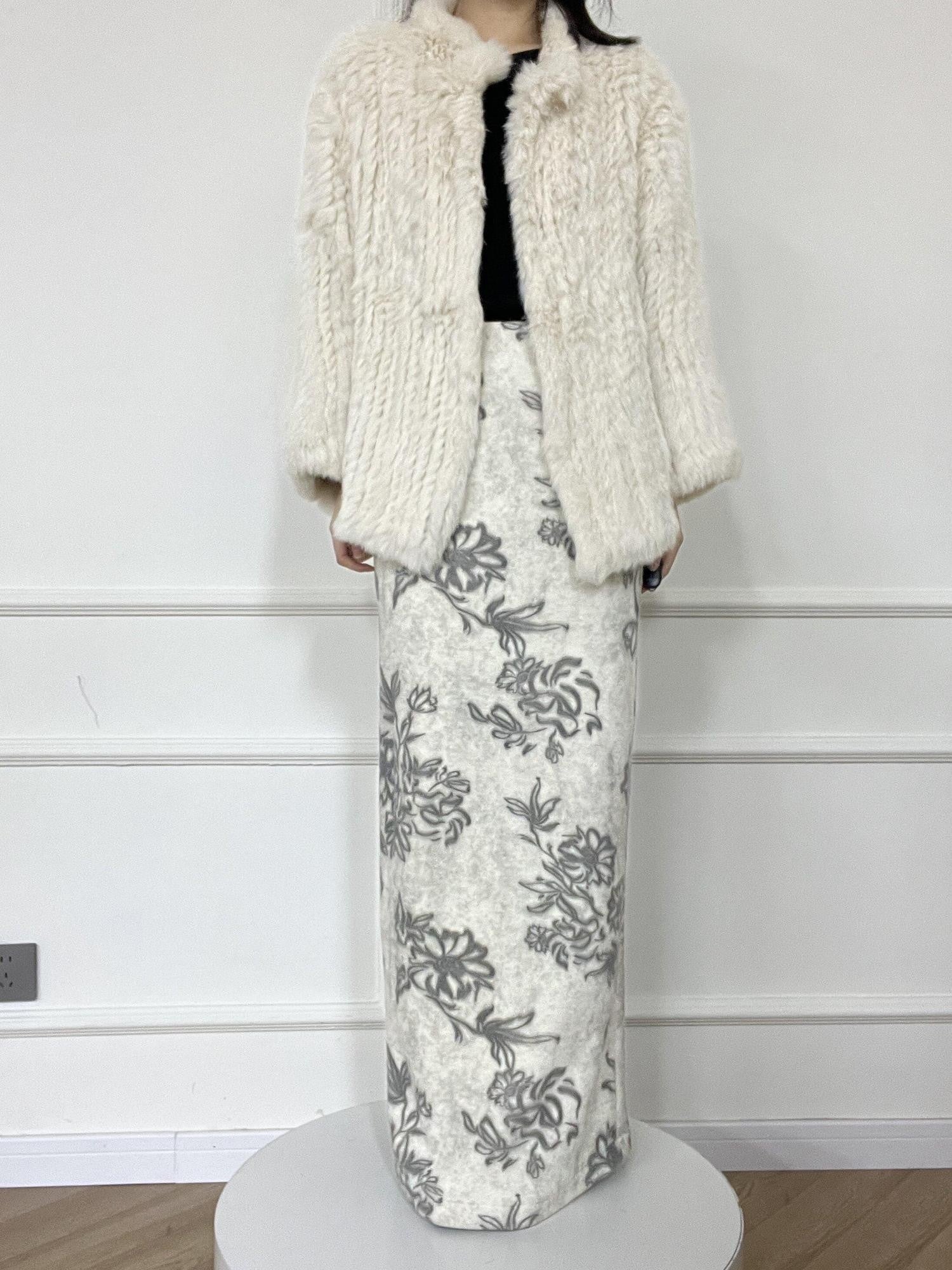ANTIMOON Ink Wash Art Print Floral High Waist Straight Women's Polyester Midi Skirts