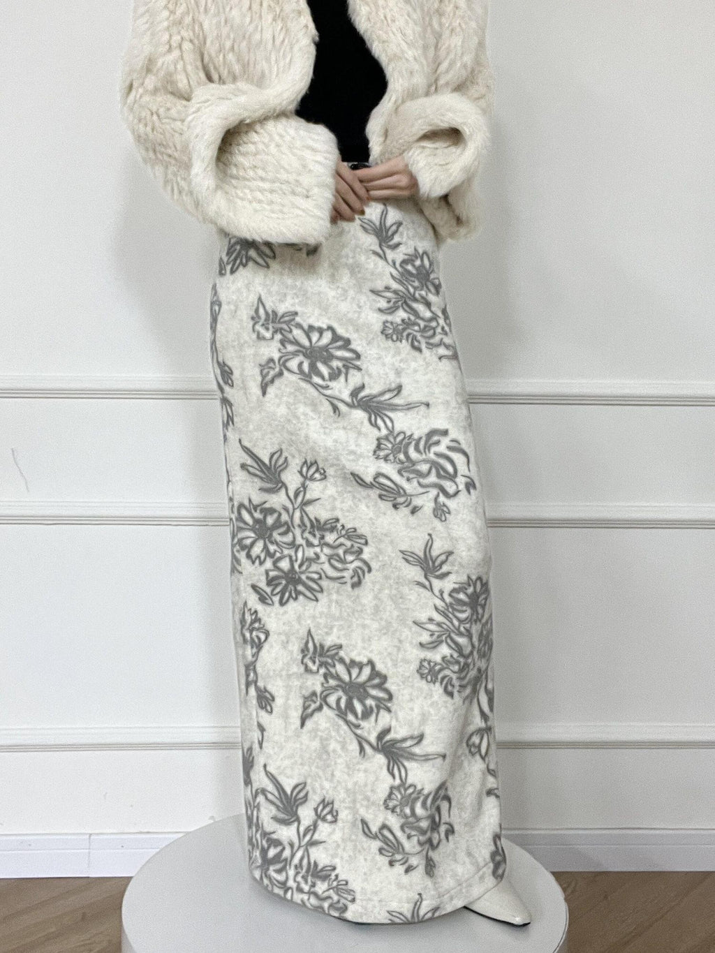 ANTIMOON Ink Wash Art Print Floral High Waist Straight Women's Polyester Midi Skirts