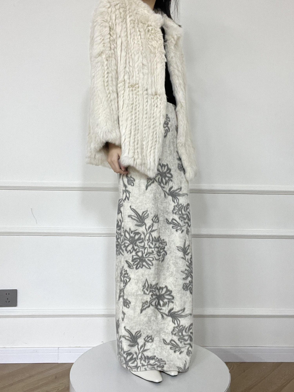 ANTIMOON Ink Wash Art Print Floral High Waist Straight Women's Polyester Midi Skirts