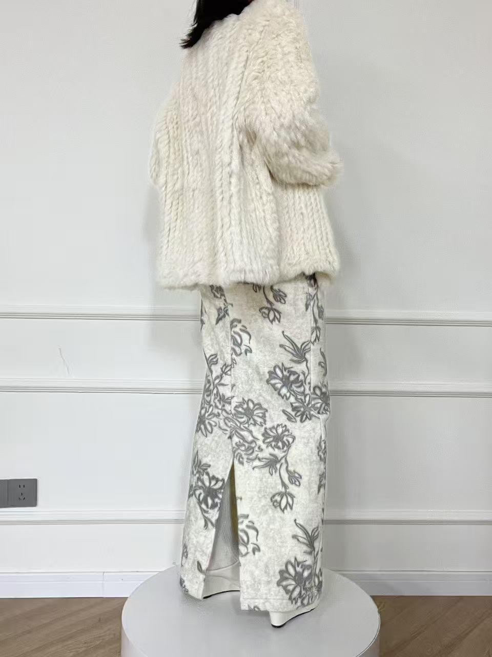 ANTIMOON Ink Wash Art Print Floral High Waist Straight Women's Polyester Midi Skirts