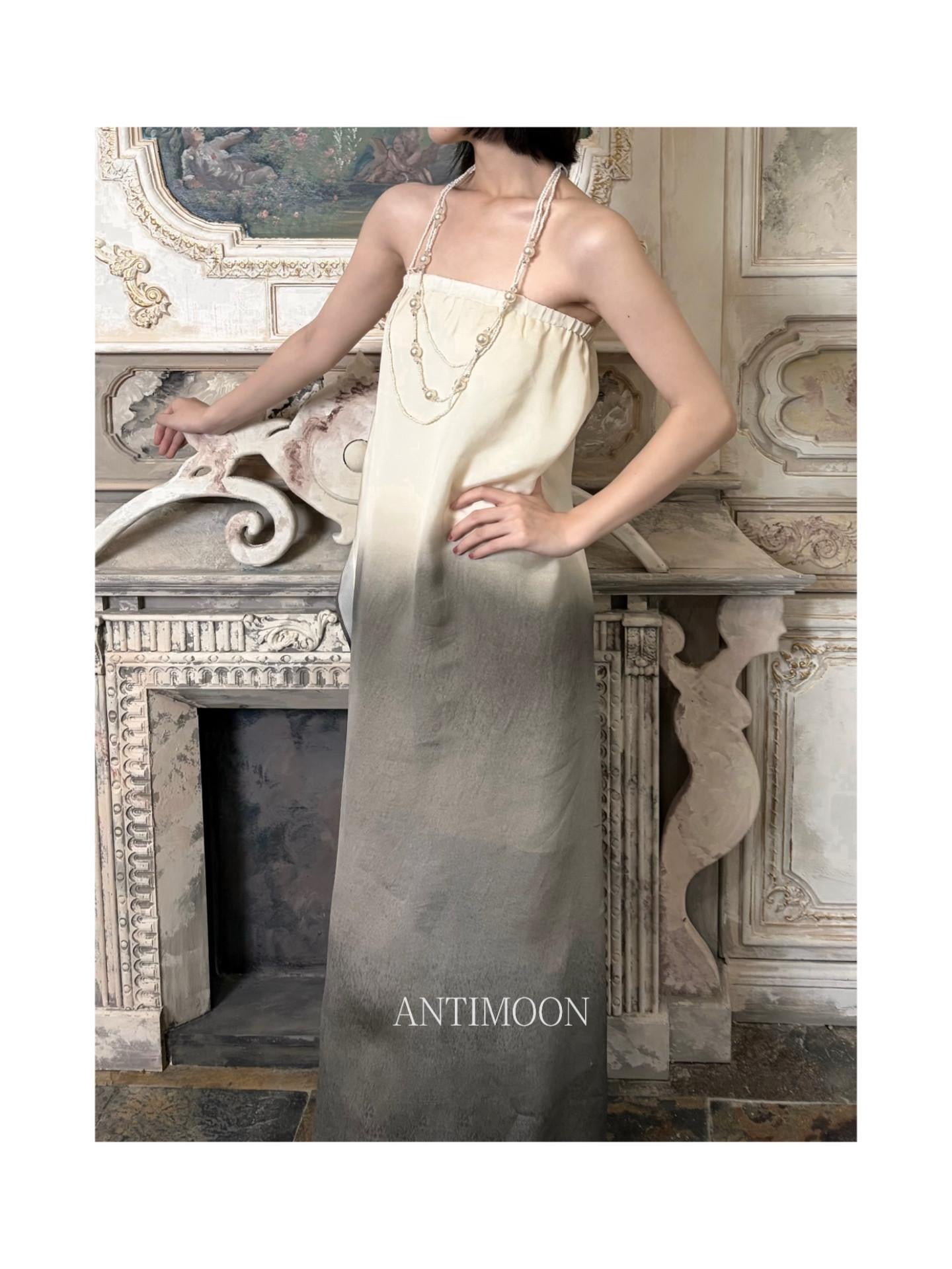 ANTIMOON Ink Wash Gradient Strapless Minimalist Women's Viscose Slip Maxi Dresses