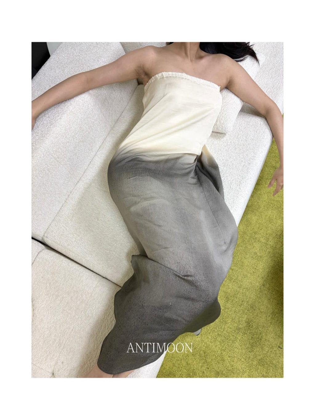 ANTIMOON Ink Wash Gradient Strapless Minimalist Women's Viscose Slip Maxi Dresses
