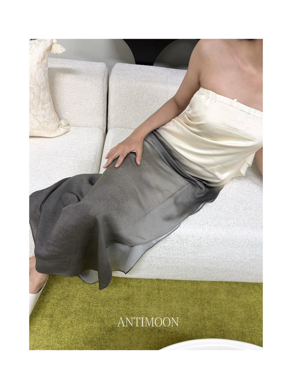 ANTIMOON Ink Wash Gradient Strapless Minimalist Women's Viscose Slip Maxi Dresses