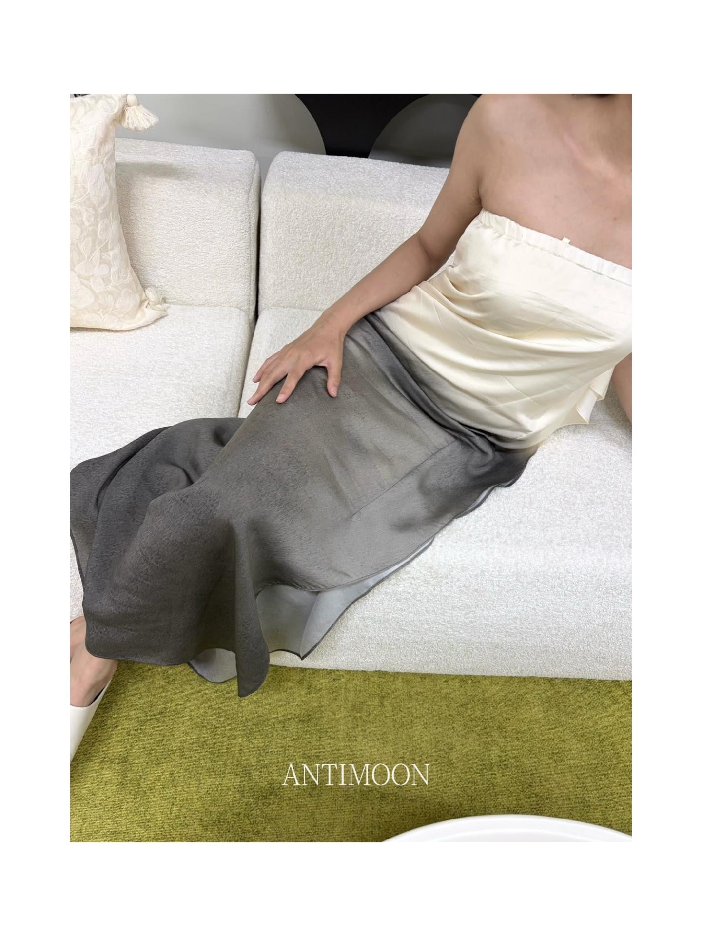 ANTIMOON Ink Wash Gradient Strapless Minimalist Women's Viscose Slip Maxi Dresses