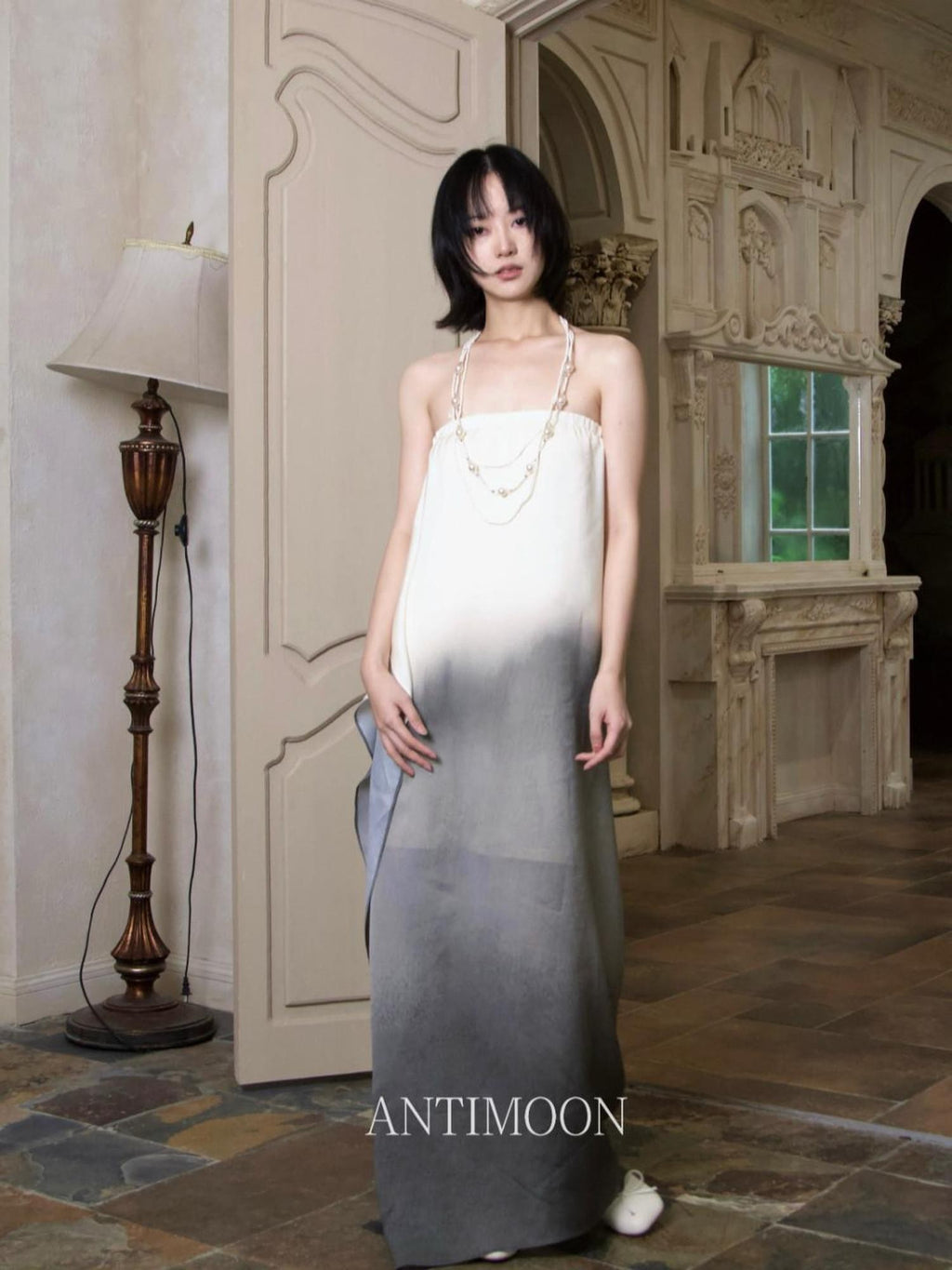 ANTIMOON Ink Wash Gradient Strapless Minimalist Women's Viscose Slip Maxi Dresses