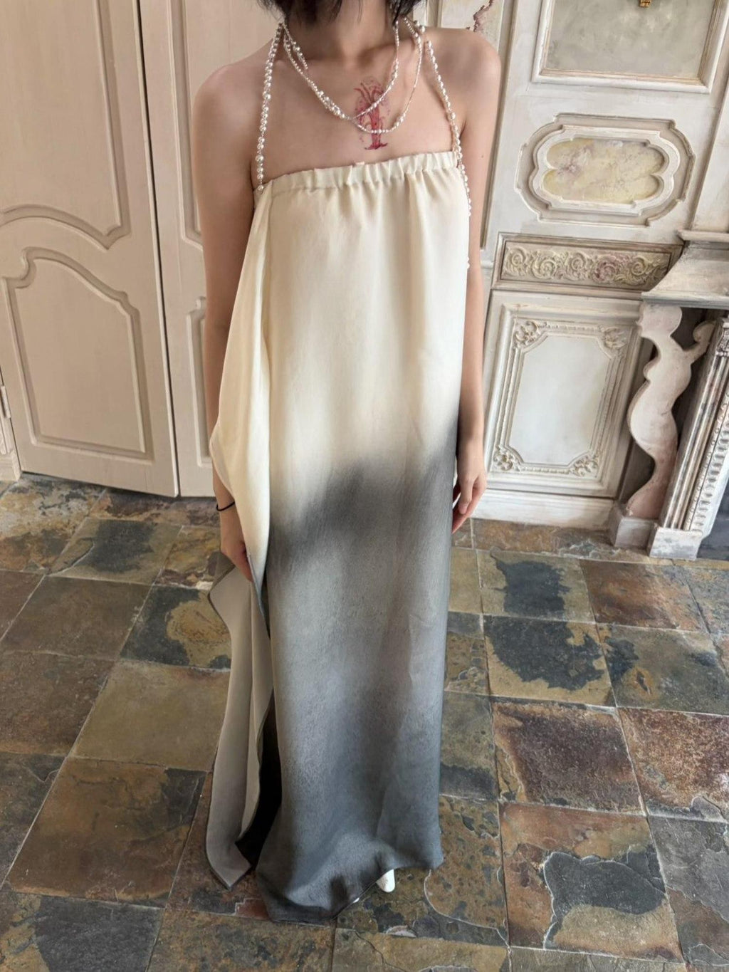 ANTIMOON Ink Wash Gradient Strapless Minimalist Women's Viscose Slip Maxi Dresses