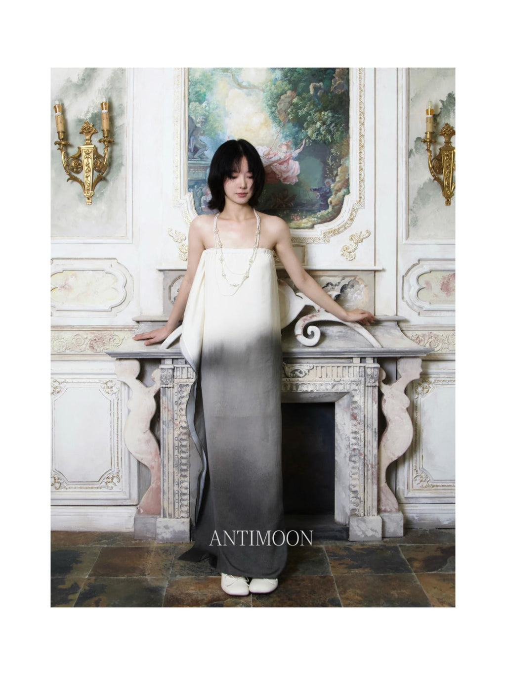 ANTIMOON Ink Wash Gradient Strapless Minimalist Women's Viscose Slip Maxi Dresses
