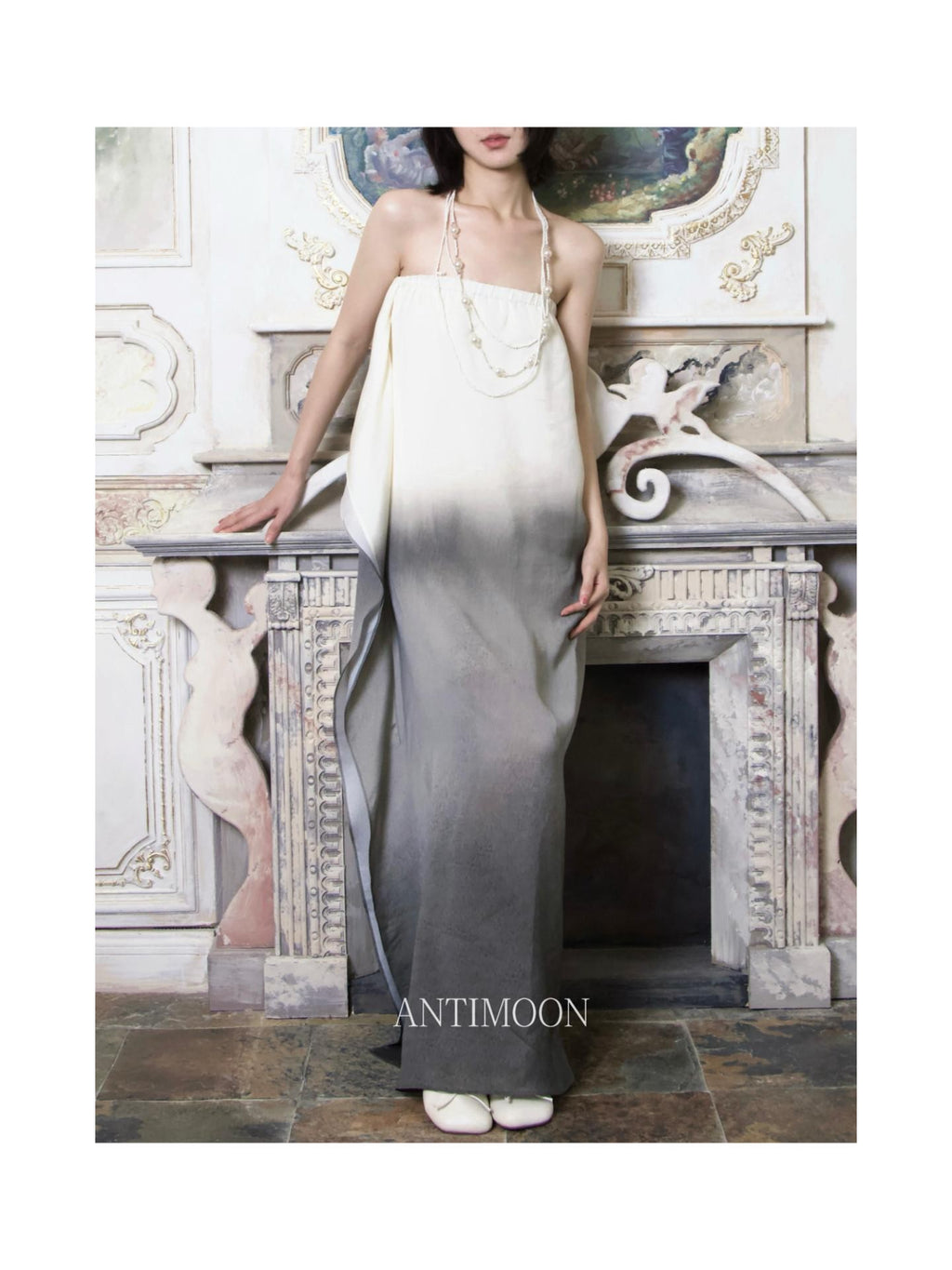 ANTIMOON Ink Wash Gradient Strapless Minimalist Women's Viscose Slip Maxi Dresses