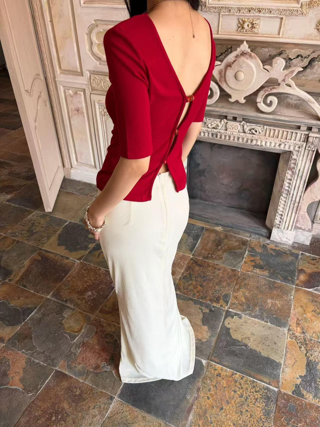 ANTIMOON Ivory Flocked Slim Fit Mid Waist Women's Polyester Mermaid Skirts