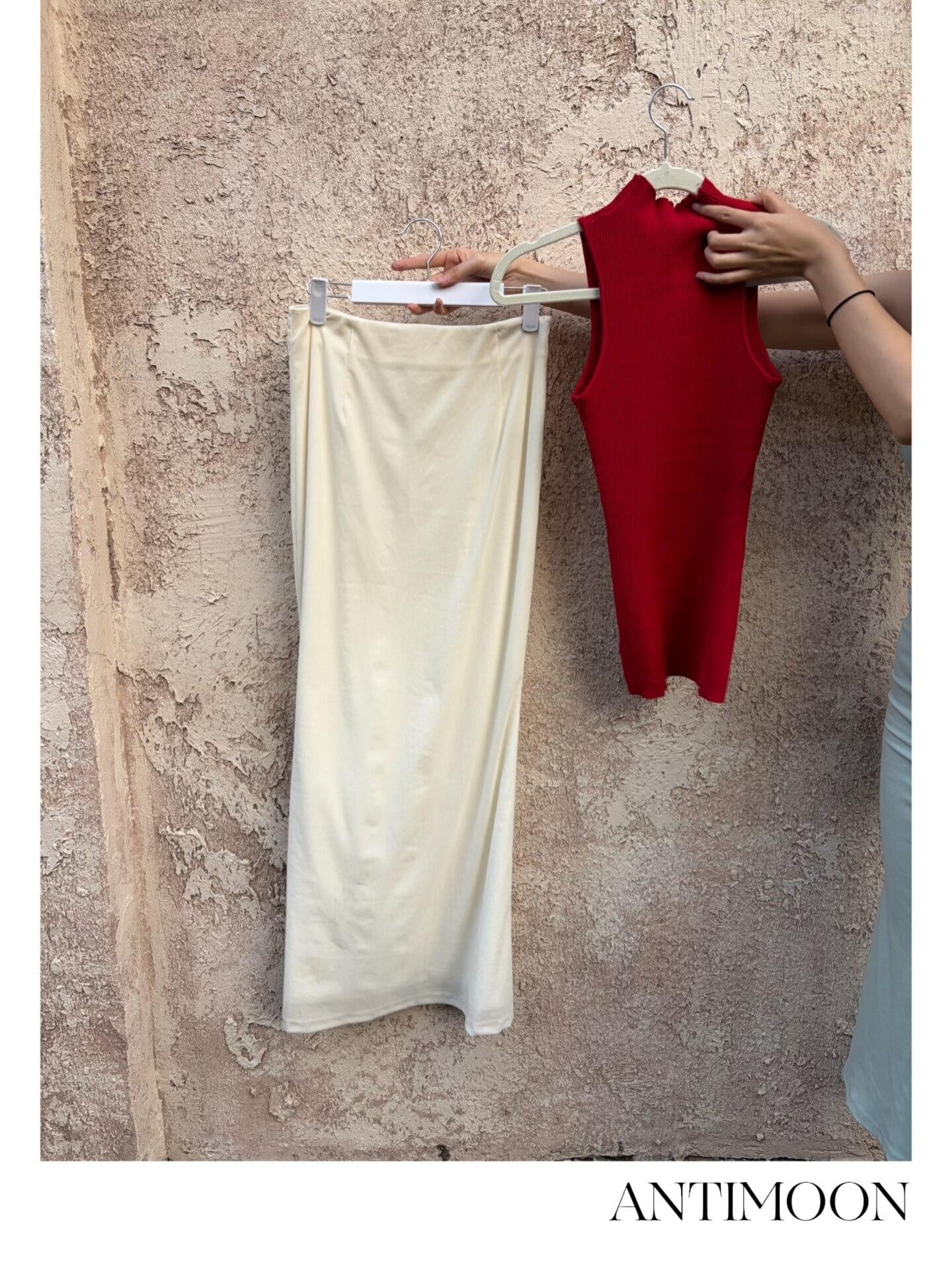 ANTIMOON Ivory Flocked Slim Fit Mid Waist Women's Polyester Mermaid Skirts