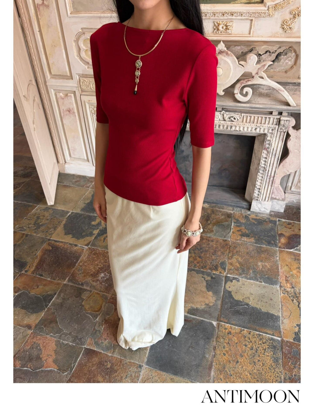ANTIMOON Ivory Flocked Slim Fit Mid Waist Women's Polyester Mermaid Skirts