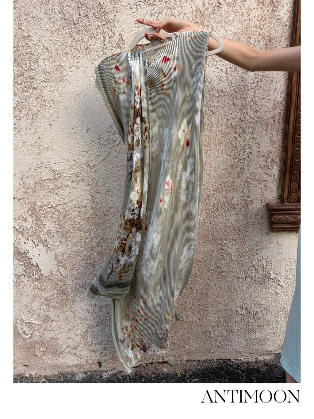 ANTIMOON Jade Pattern Pleated New Chinese Print Women's Polyester Bodycon Maxi Dresses