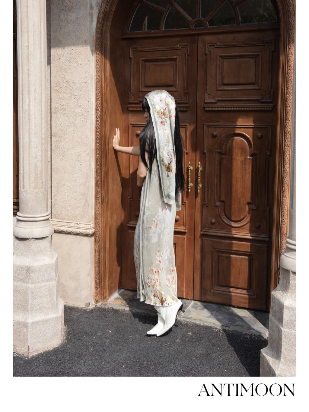 ANTIMOON Jade Pattern Pleated New Chinese Print Women's Polyester Bodycon Maxi Dresses