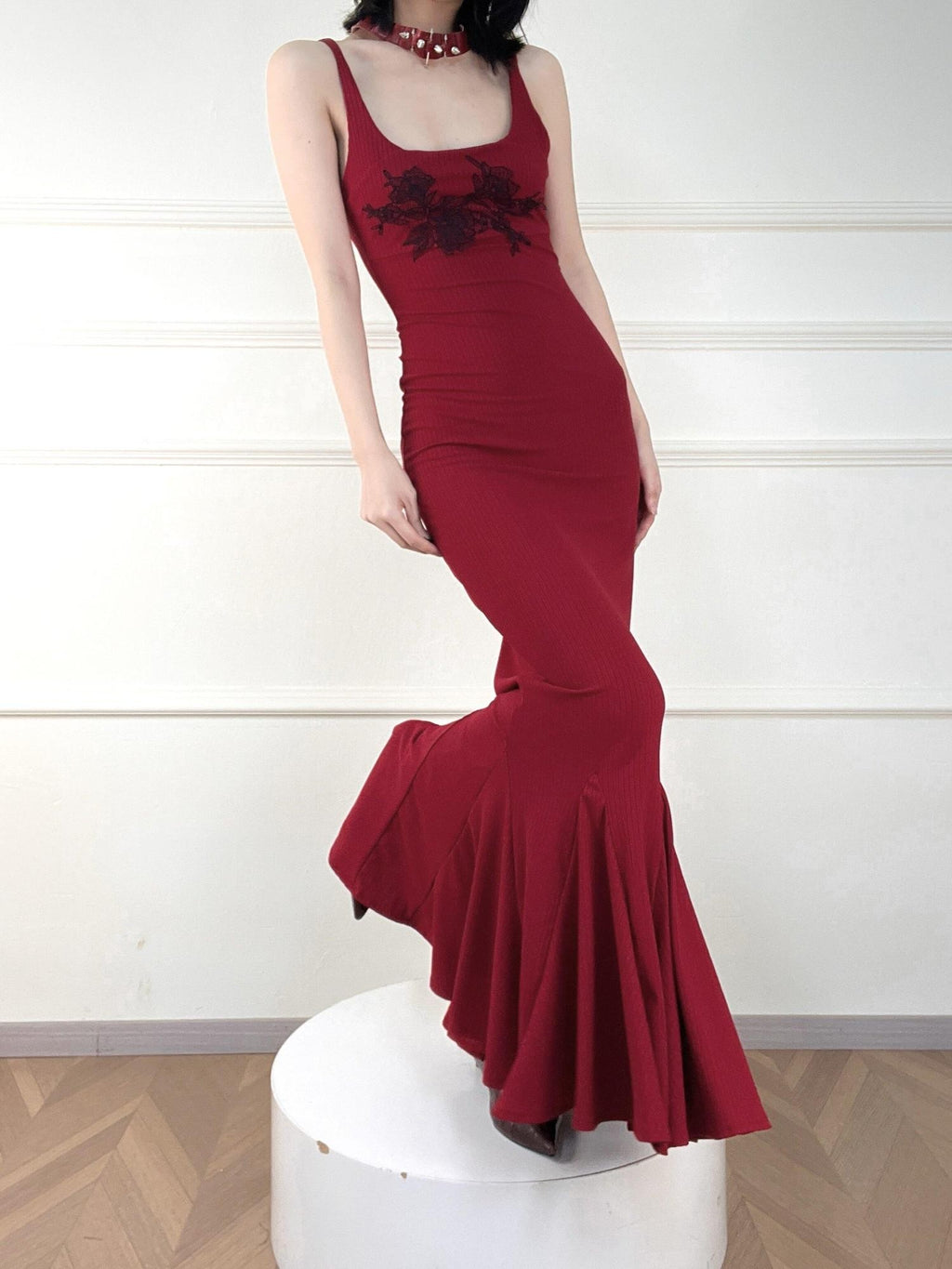 ANTIMOON Lace Floral Mermaid Slim Fit Women's Polyester Bodycon Maxi Dresses