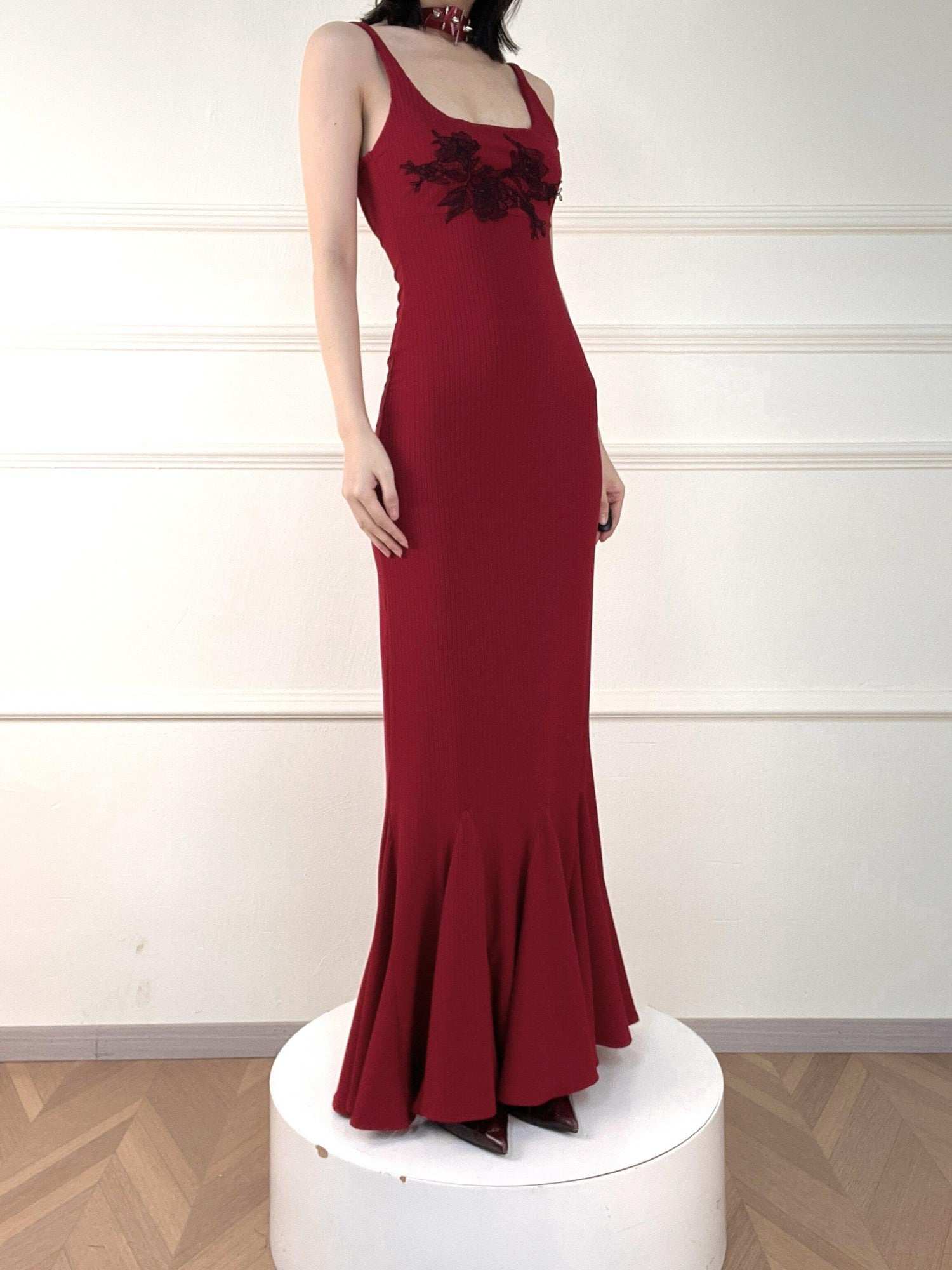 ANTIMOON Lace Floral Mermaid Slim Fit Women's Polyester Bodycon Maxi Dresses