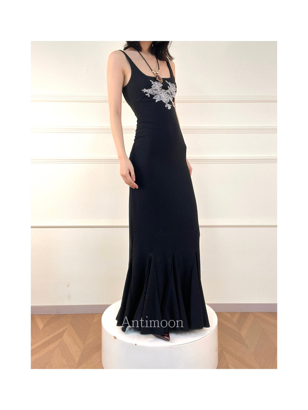 ANTIMOON Lace Floral Mermaid Slim Fit Women's Polyester Bodycon Maxi Dresses
