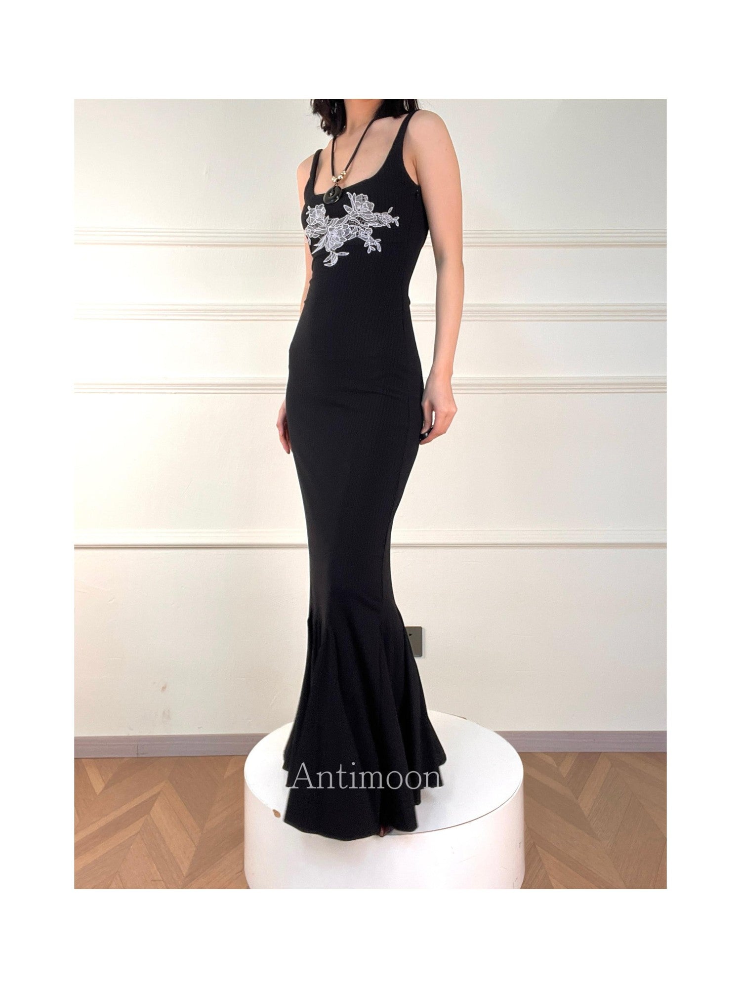 ANTIMOON Lace Floral Mermaid Slim Fit Women's Polyester Bodycon Maxi Dresses