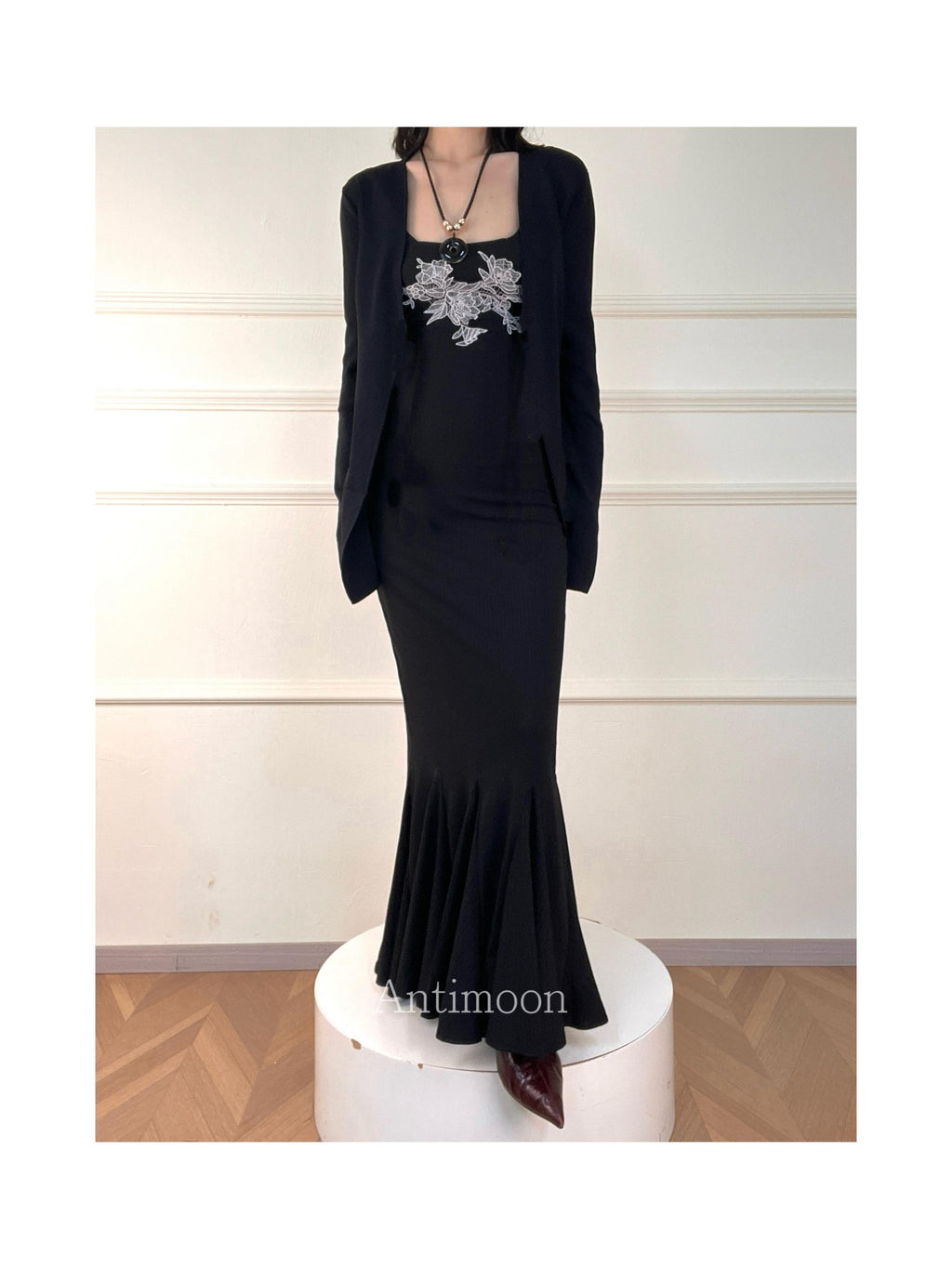 ANTIMOON Lace Floral Mermaid Slim Fit Women's Polyester Bodycon Maxi Dresses