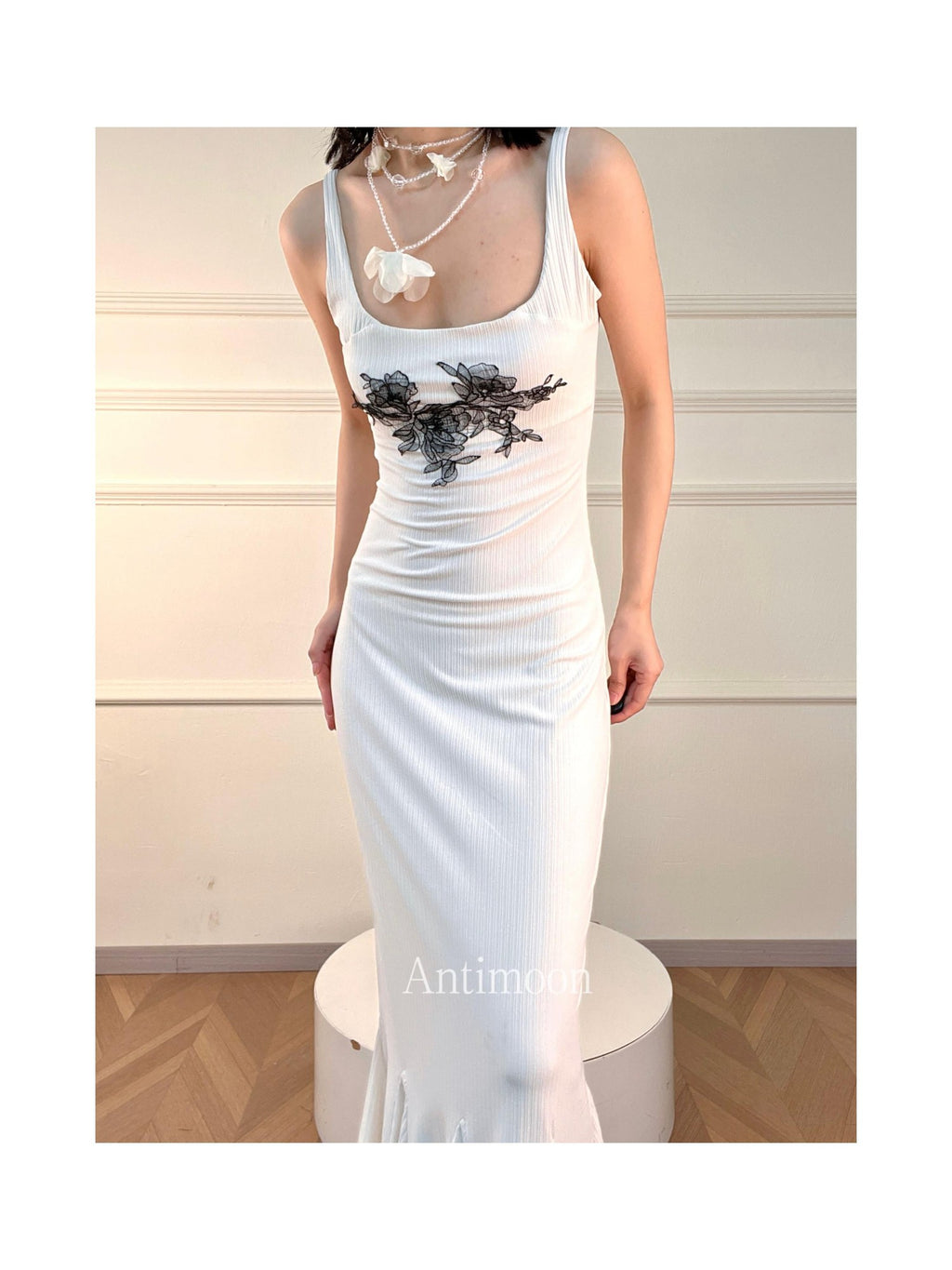 ANTIMOON Lace Floral Mermaid Slim Fit Women's Polyester Bodycon Maxi Dresses