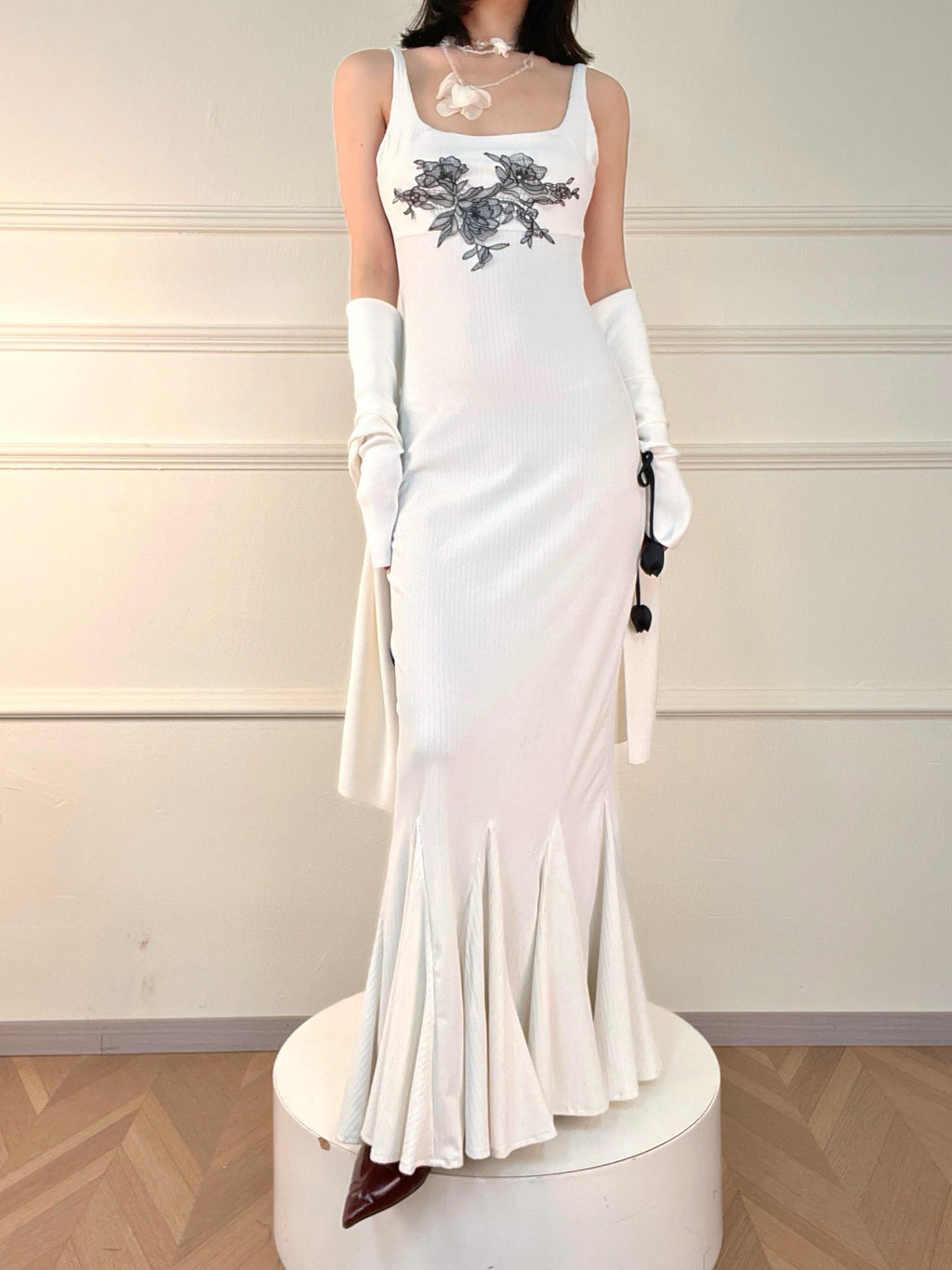 ANTIMOON Lace Floral Mermaid Slim Fit Women's Polyester Bodycon Maxi Dresses