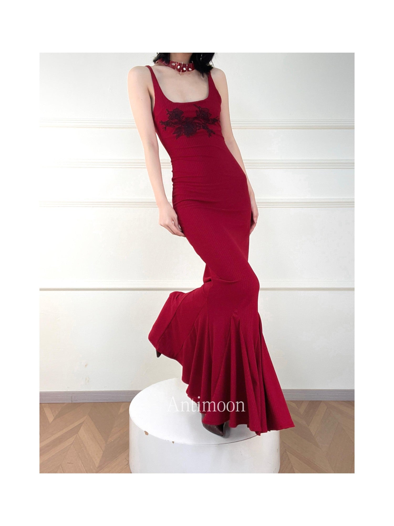 ANTIMOON Lace Floral Mermaid Slim Fit Women's Polyester Bodycon Maxi Dresses