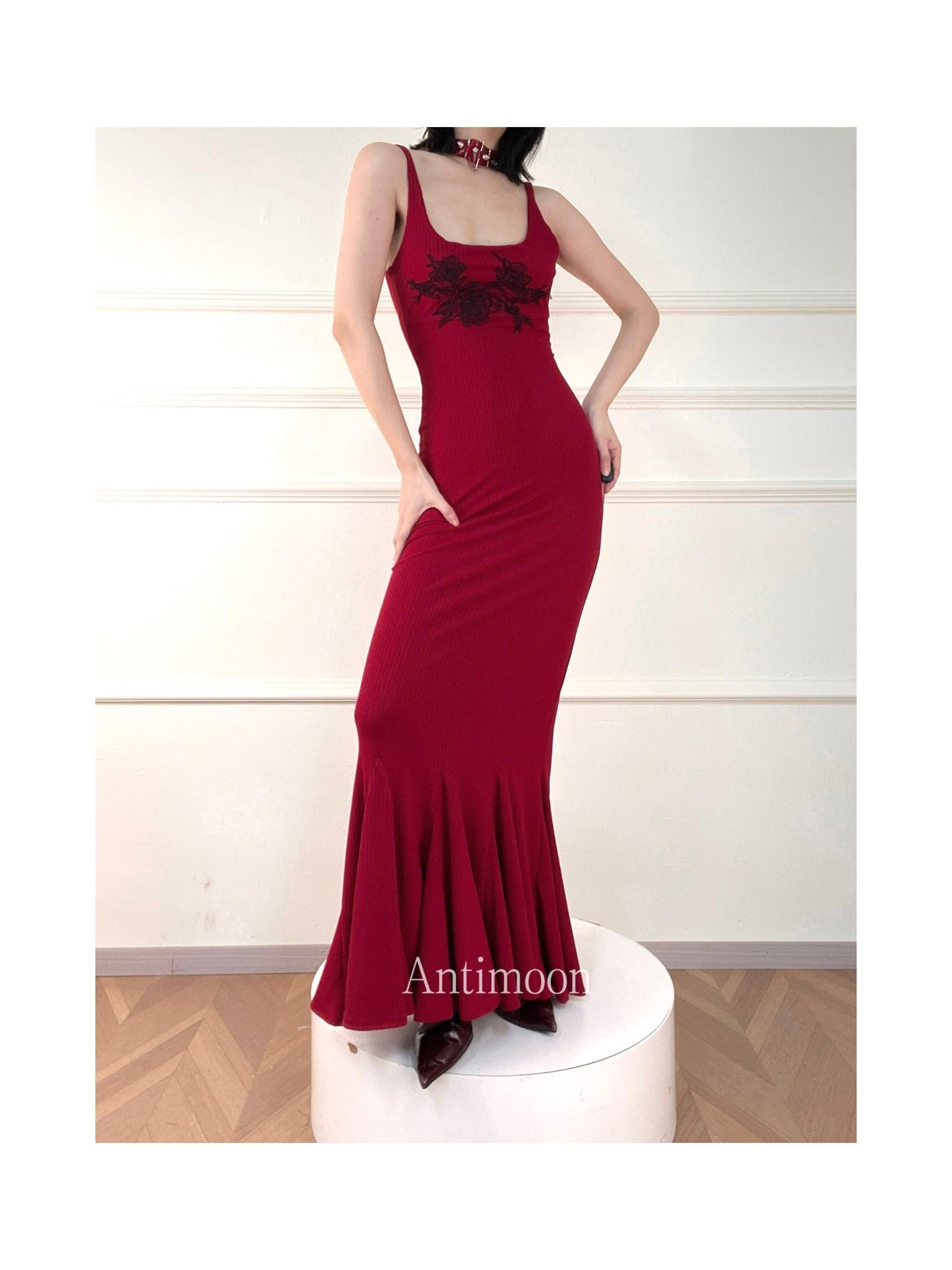 ANTIMOON Lace Floral Mermaid Slim Fit Women's Polyester Bodycon Maxi Dresses