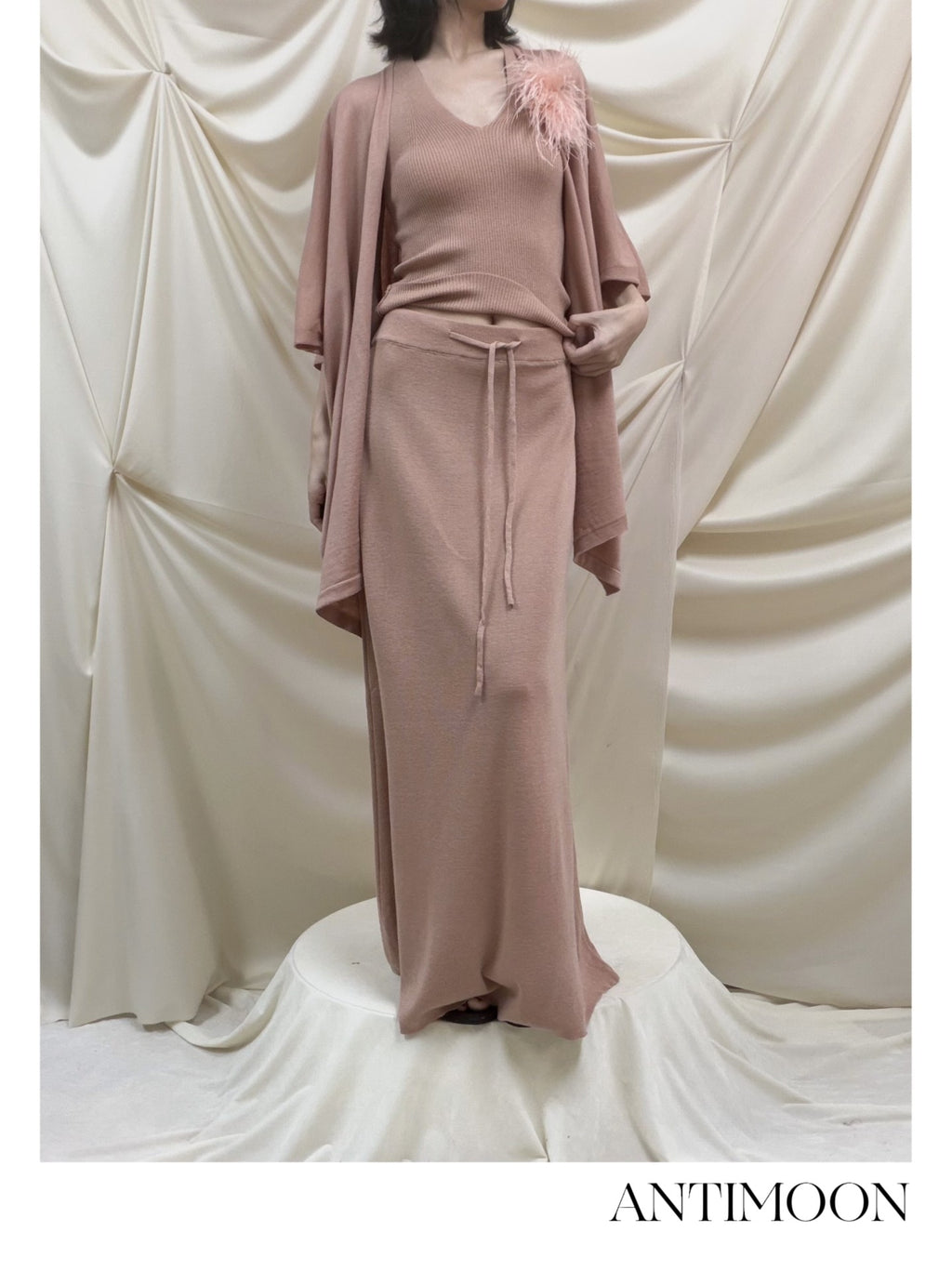 ANTIMOON Lazy Slouchy Ostrich Feather Knit Loose Soft Women's Matching Skirt Sets