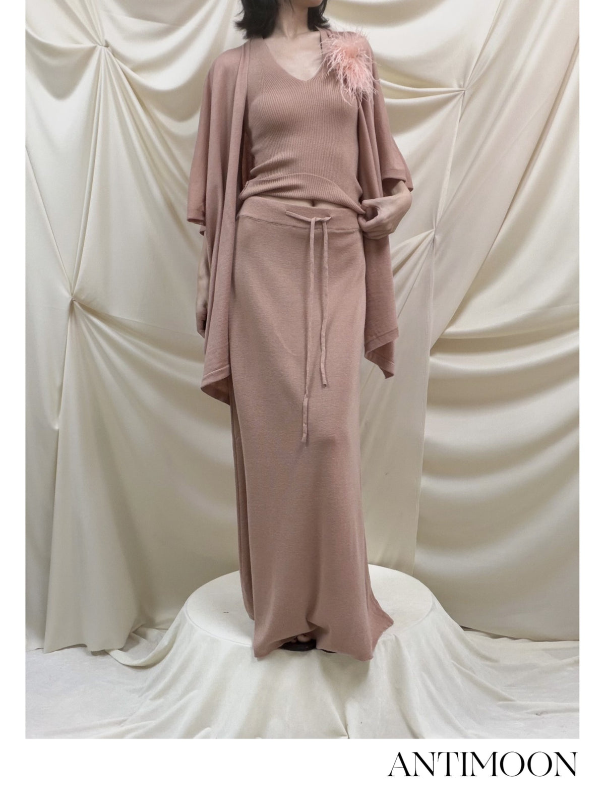 ANTIMOON Lazy Slouchy Ostrich Feather Knit Loose Soft Women's Matching Skirt Sets