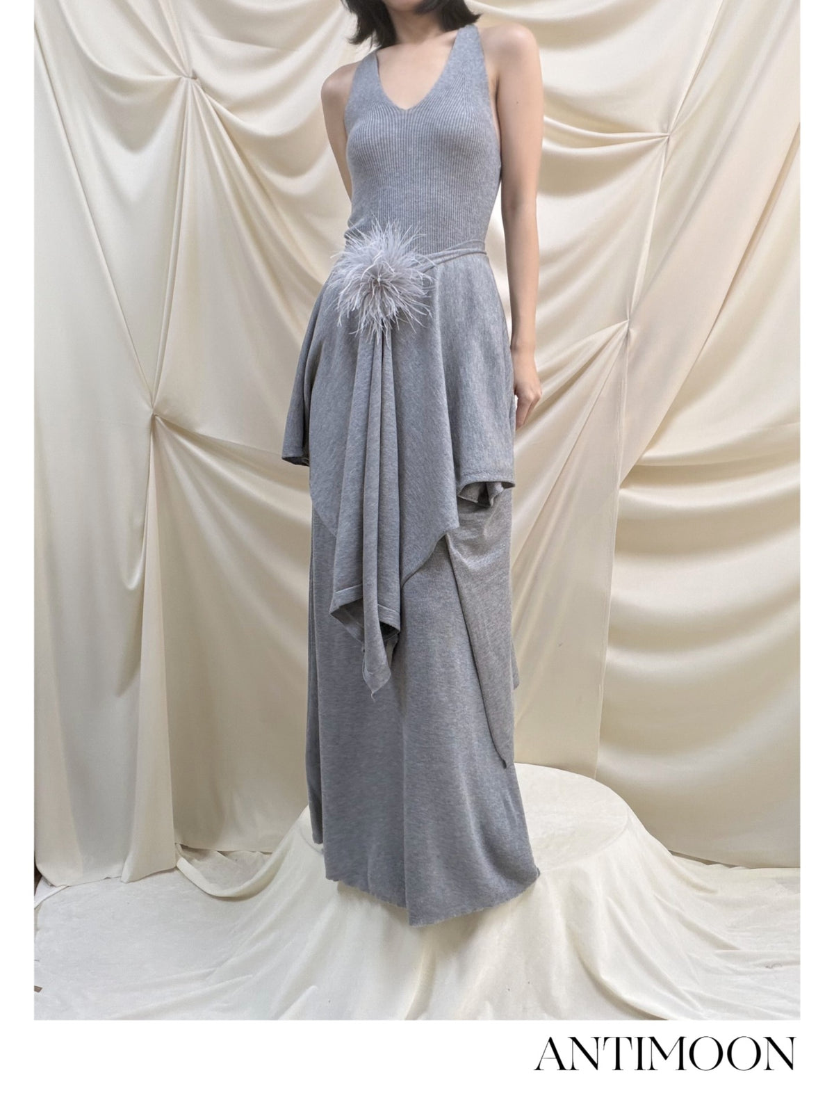 ANTIMOON Lazy Slouchy Ostrich Feather Knit Loose Soft Women's Matching Skirt Sets
