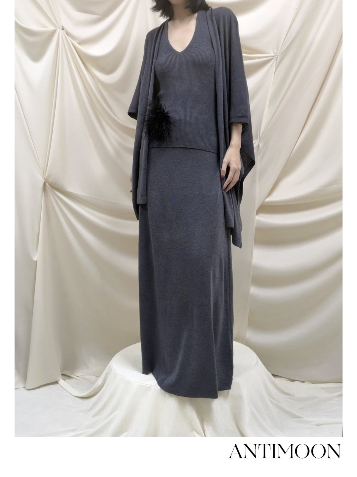 ANTIMOON Lazy Slouchy Ostrich Feather Knit Loose Soft Women's Matching Skirt Sets