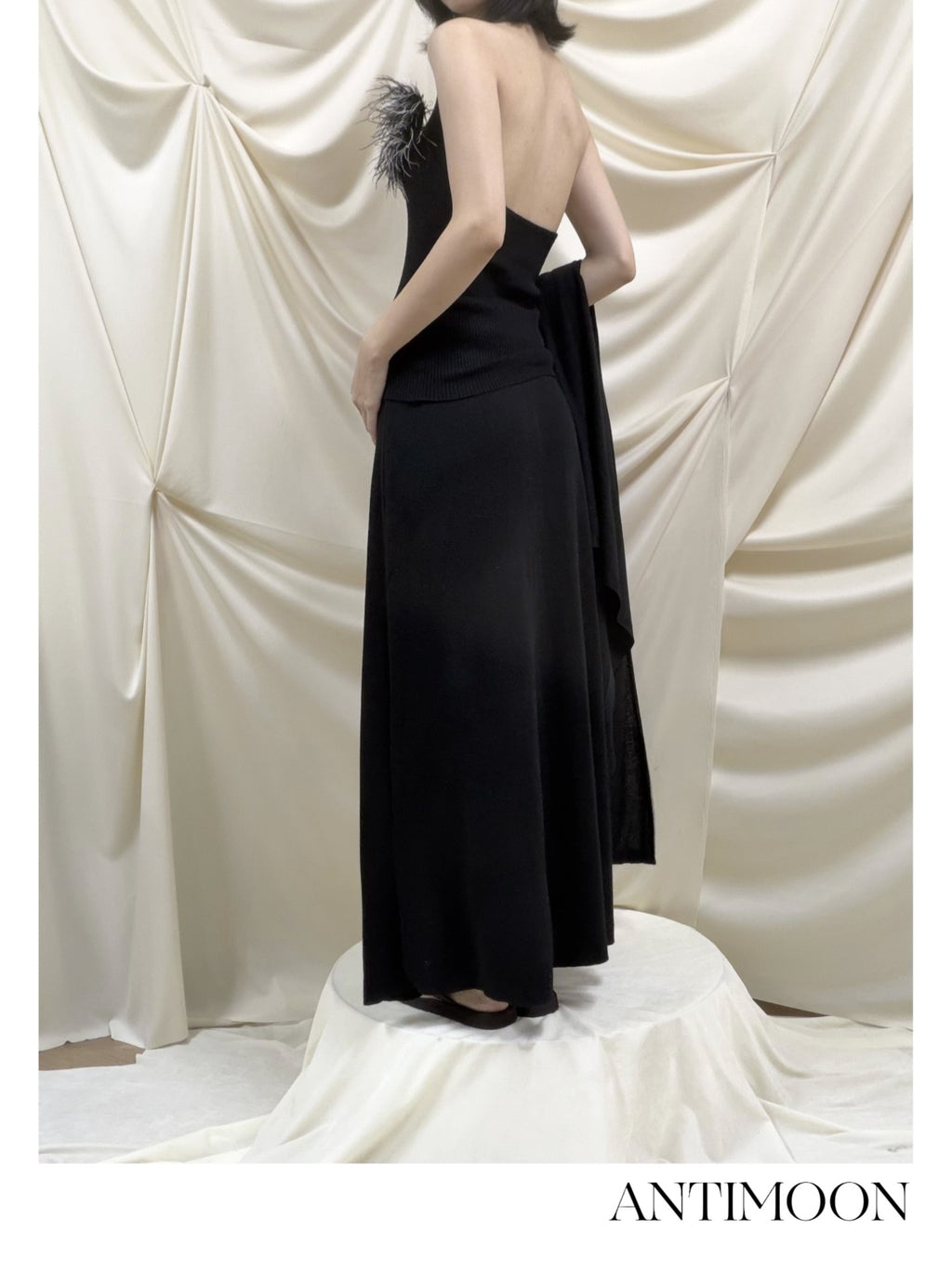 ANTIMOON Lazy Slouchy Ostrich Feather Knit Loose Soft Women's Matching Skirt Sets