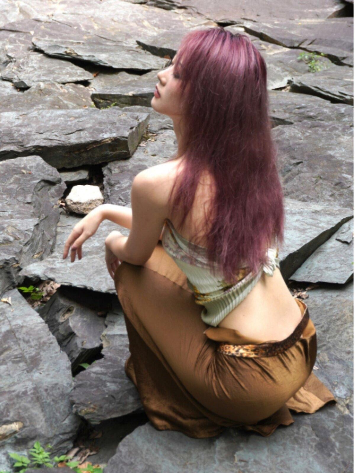 ANTIMOON Lemon Jade Bamboo Leaf Scarf Tie Ruched Backless Women's Polyester Halter Tops