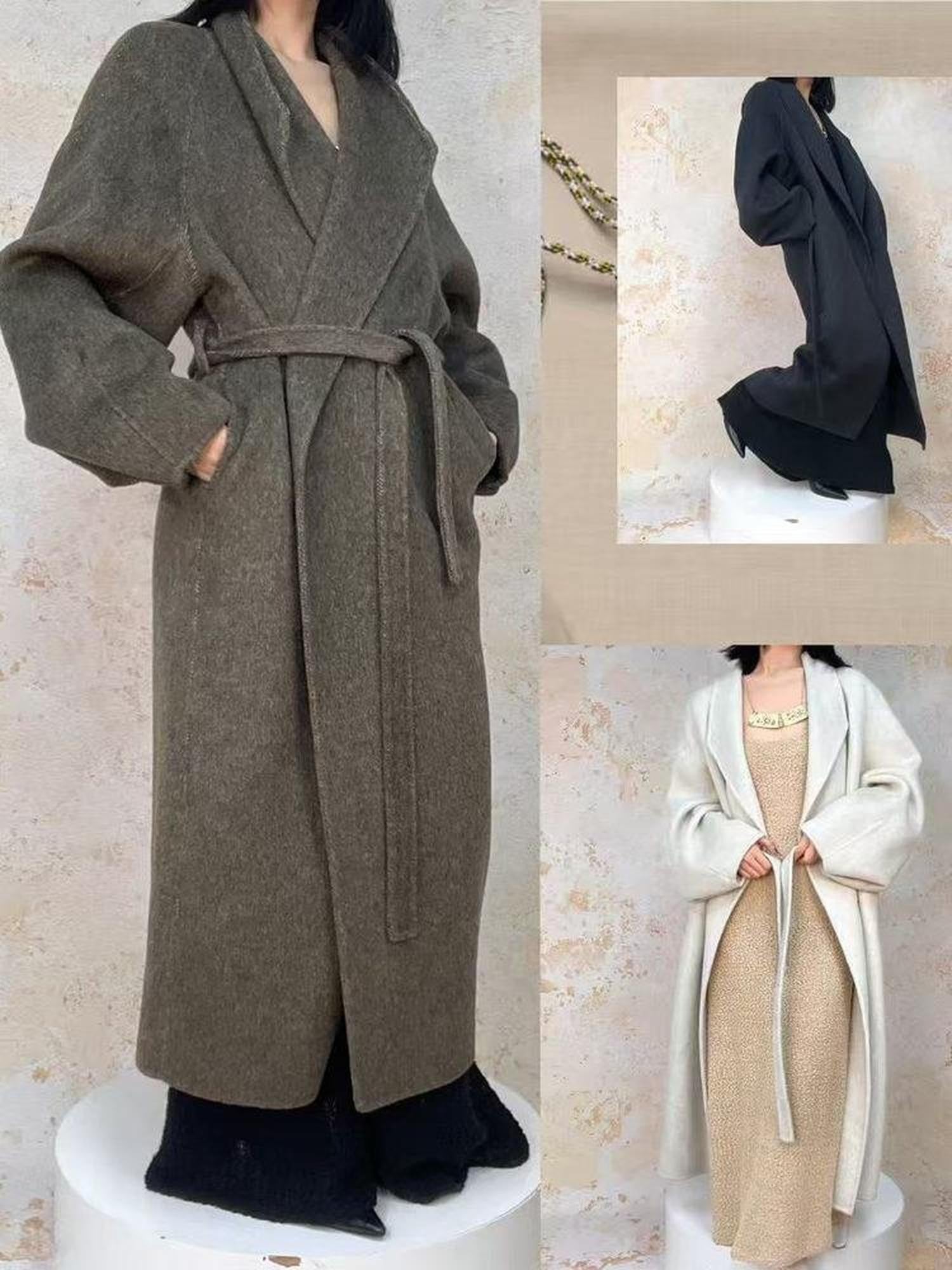 ANTIMOON Literati Raglan Sleeve Handmade Suit Collar Women's Double Face Wool Long Coats