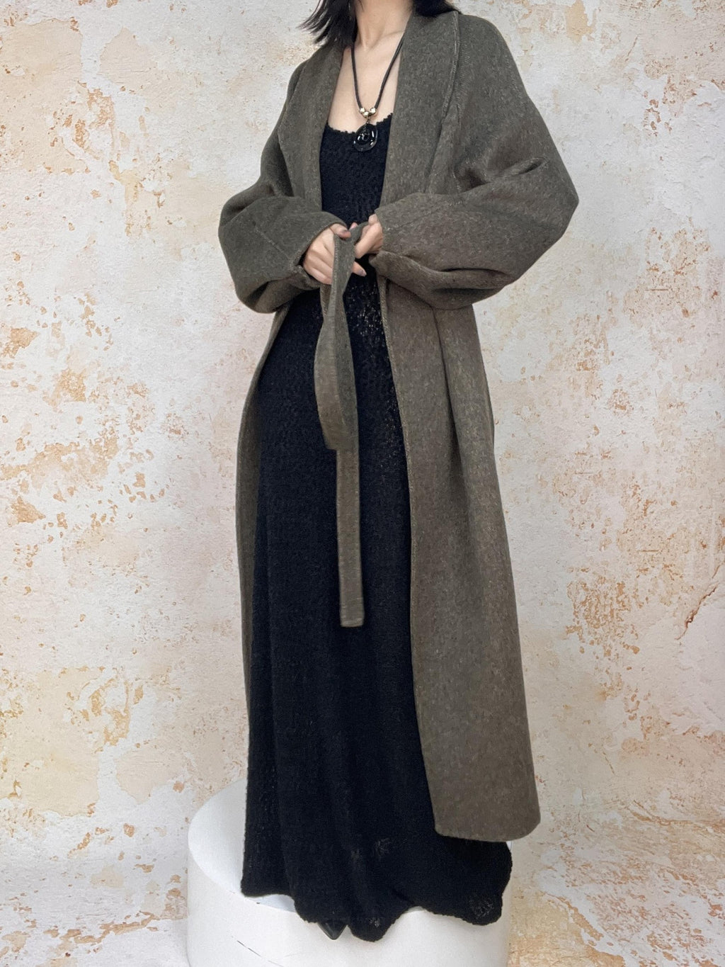 ANTIMOON Literati Raglan Sleeve Handmade Suit Collar Women's Double Face Wool Long Coats