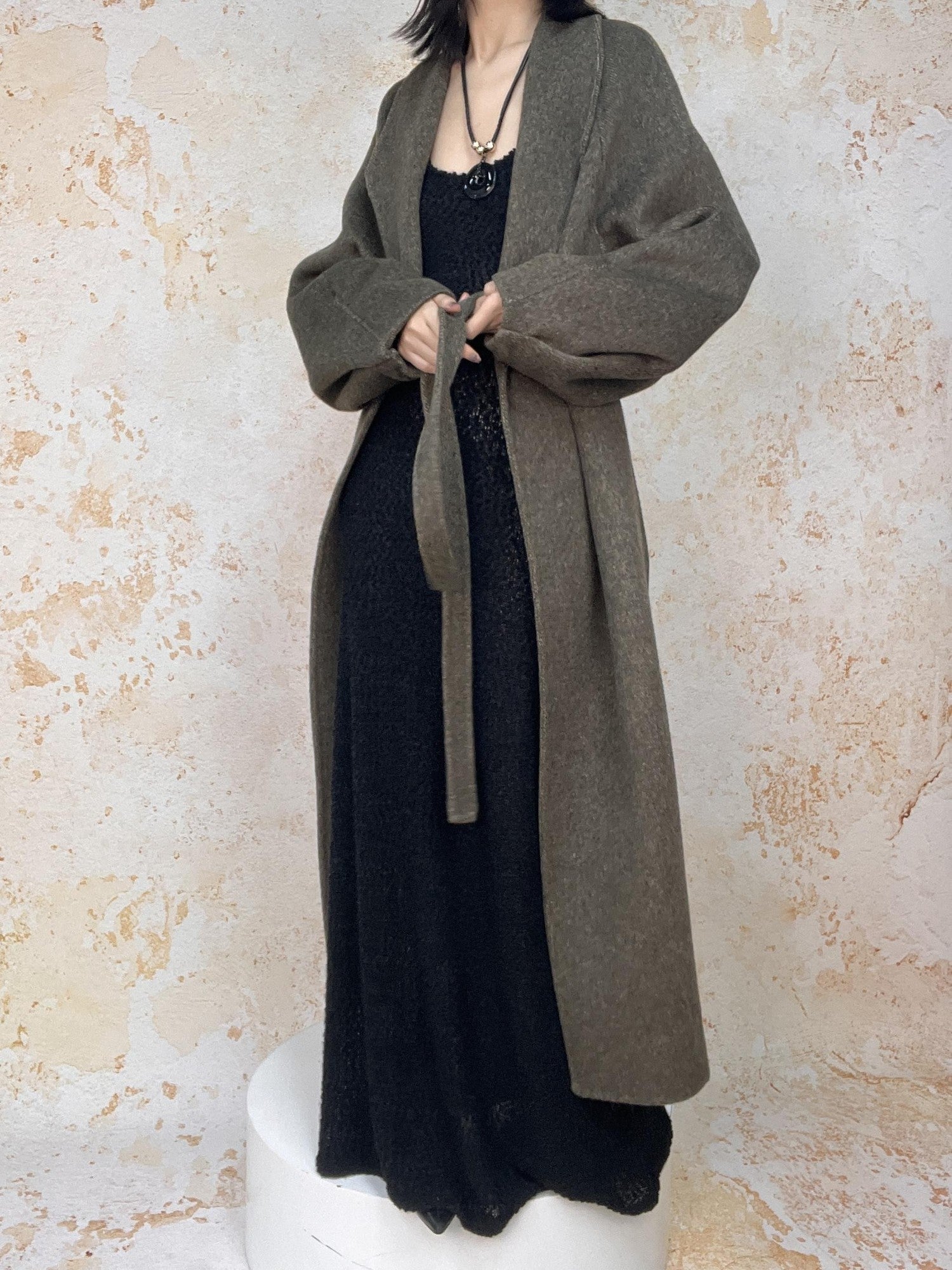 ANTIMOON Literati Raglan Sleeve Handmade Suit Collar Women's Double Face Wool Long Coats