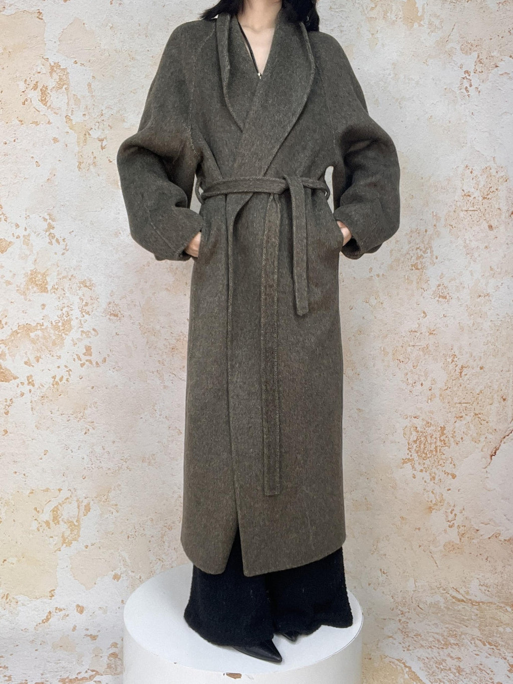 ANTIMOON Literati Raglan Sleeve Handmade Suit Collar Women's Double Face Wool Long Coats
