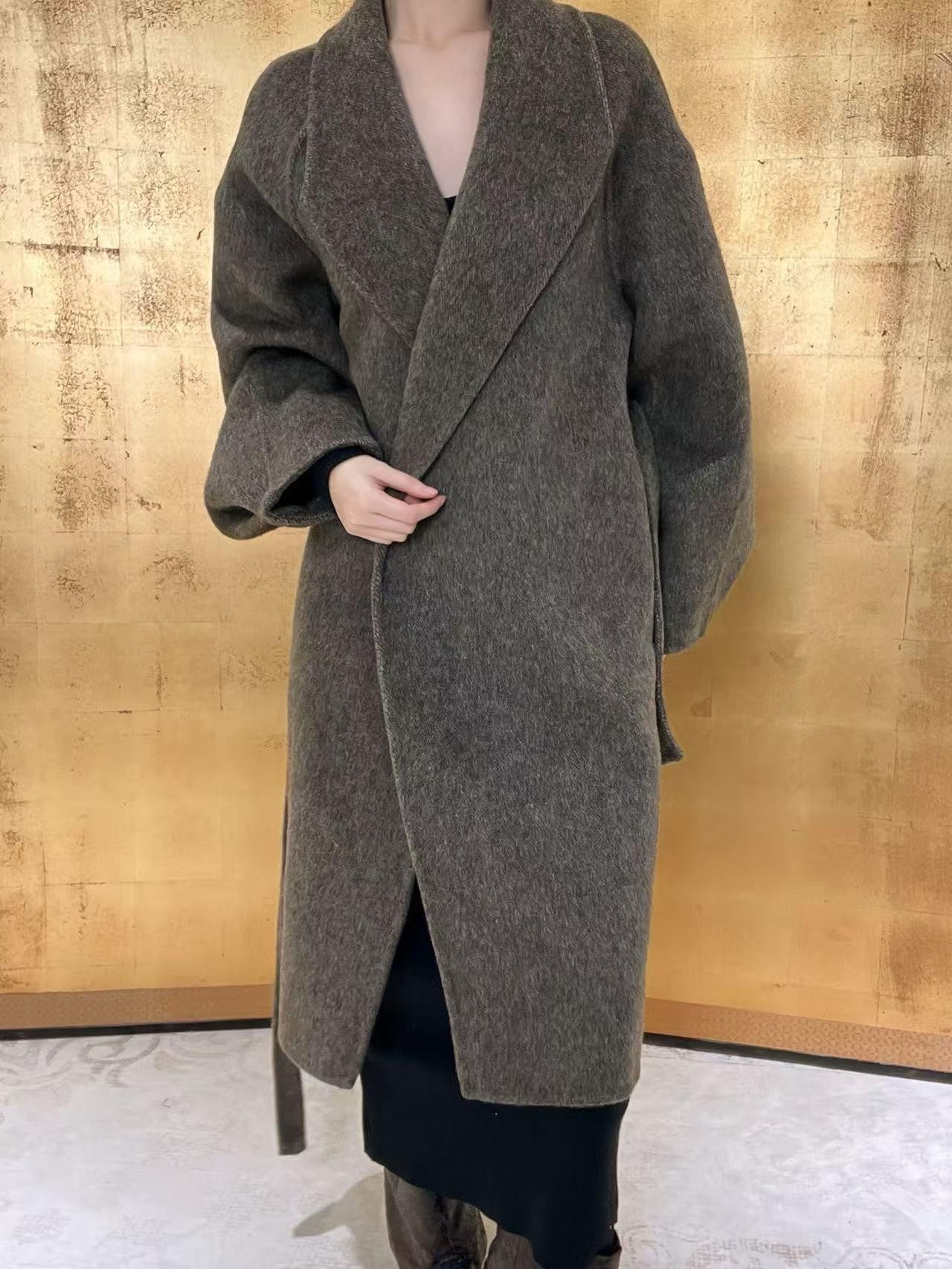 ANTIMOON Literati Raglan Sleeve Handmade Suit Collar Women's Double Face Wool Long Coats