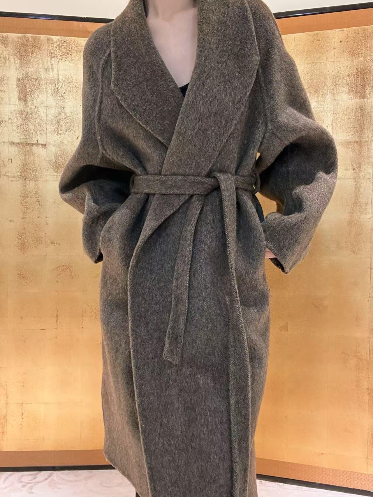 ANTIMOON Literati Raglan Sleeve Handmade Suit Collar Women's Double Face Wool Long Coats