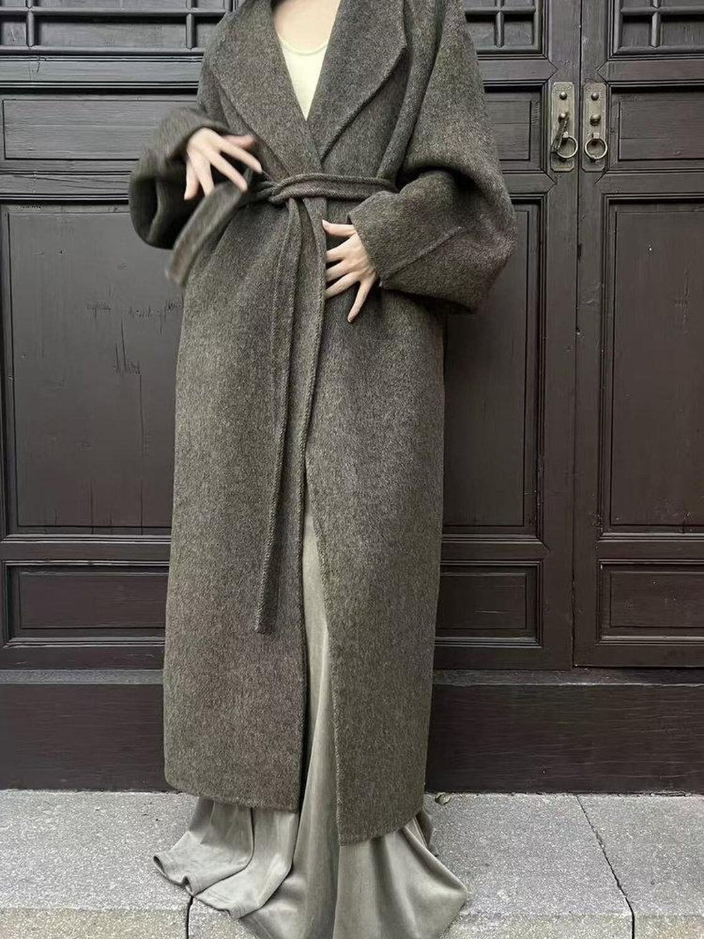 ANTIMOON Literati Raglan Sleeve Handmade Suit Collar Women's Double Face Wool Long Coats