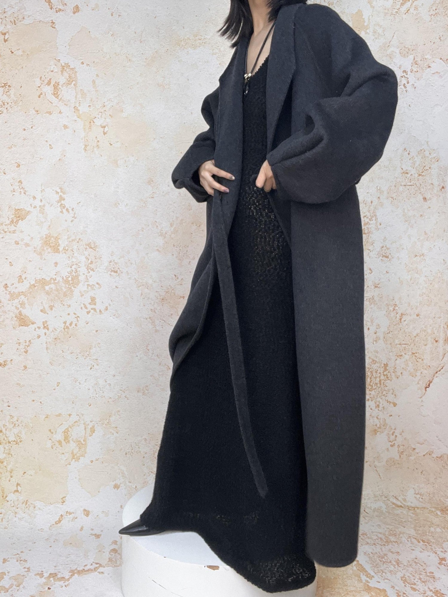 ANTIMOON Literati Raglan Sleeve Handmade Suit Collar Women's Double Face Wool Long Coats