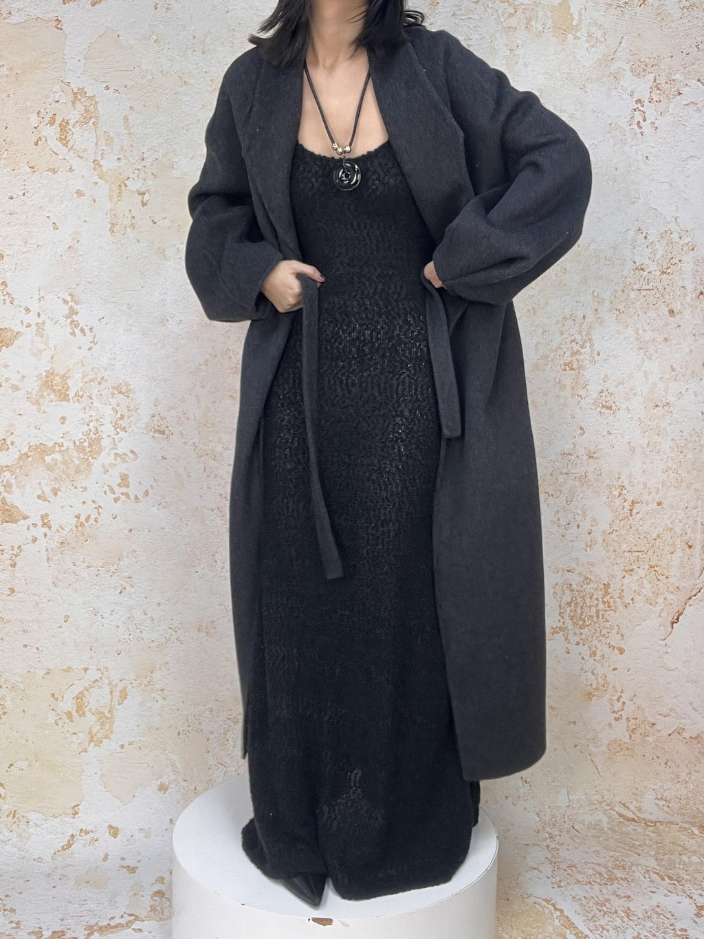 ANTIMOON Literati Raglan Sleeve Handmade Suit Collar Women's Double Face Wool Long Coats
