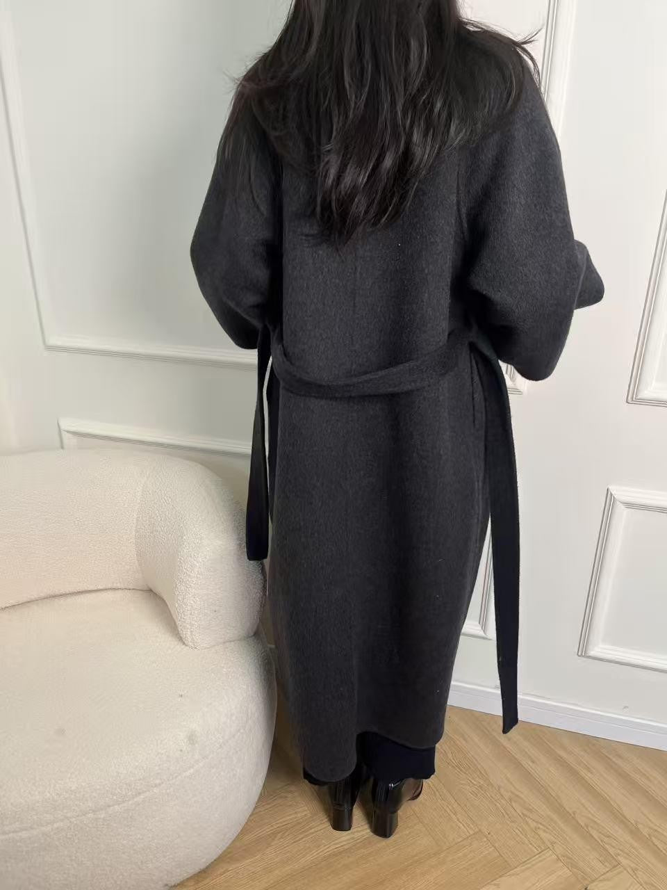 ANTIMOON Literati Raglan Sleeve Handmade Suit Collar Women's Double Face Wool Long Coats