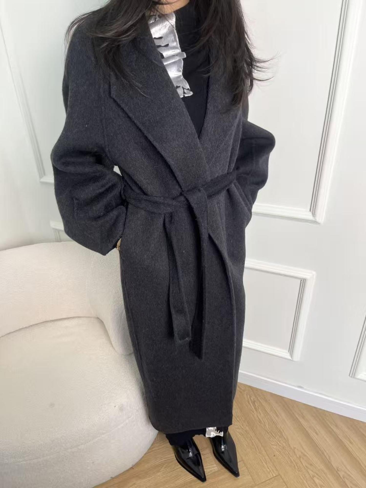 ANTIMOON Literati Raglan Sleeve Handmade Suit Collar Women's Double Face Wool Long Coats