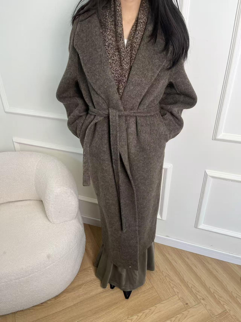 ANTIMOON Literati Raglan Sleeve Handmade Suit Collar Women's Double Face Wool Long Coats